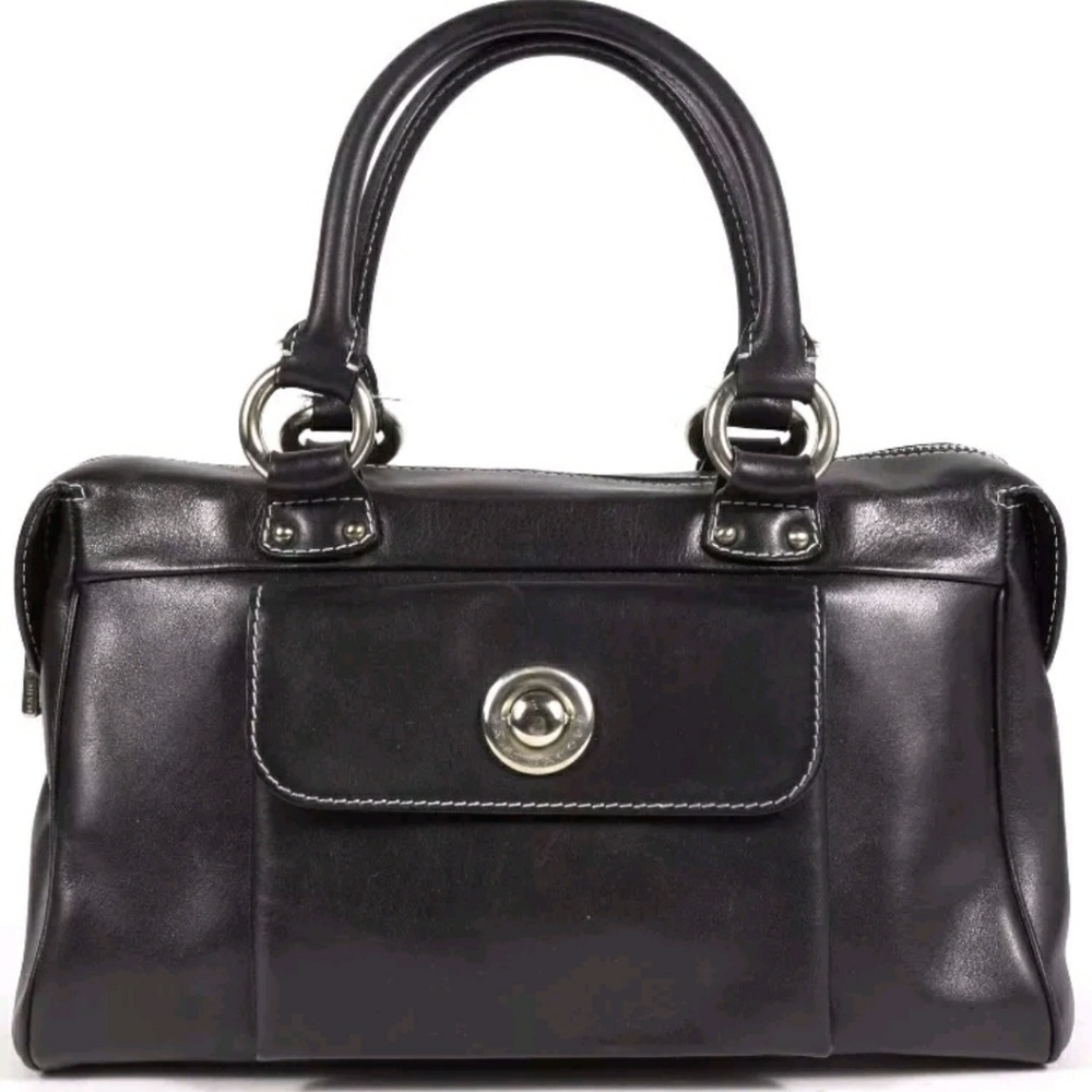 MARC JACOBS BLACK LEATHER IVORY CONTRAST HANDBAG/SATCHEL 13x9x3.5”